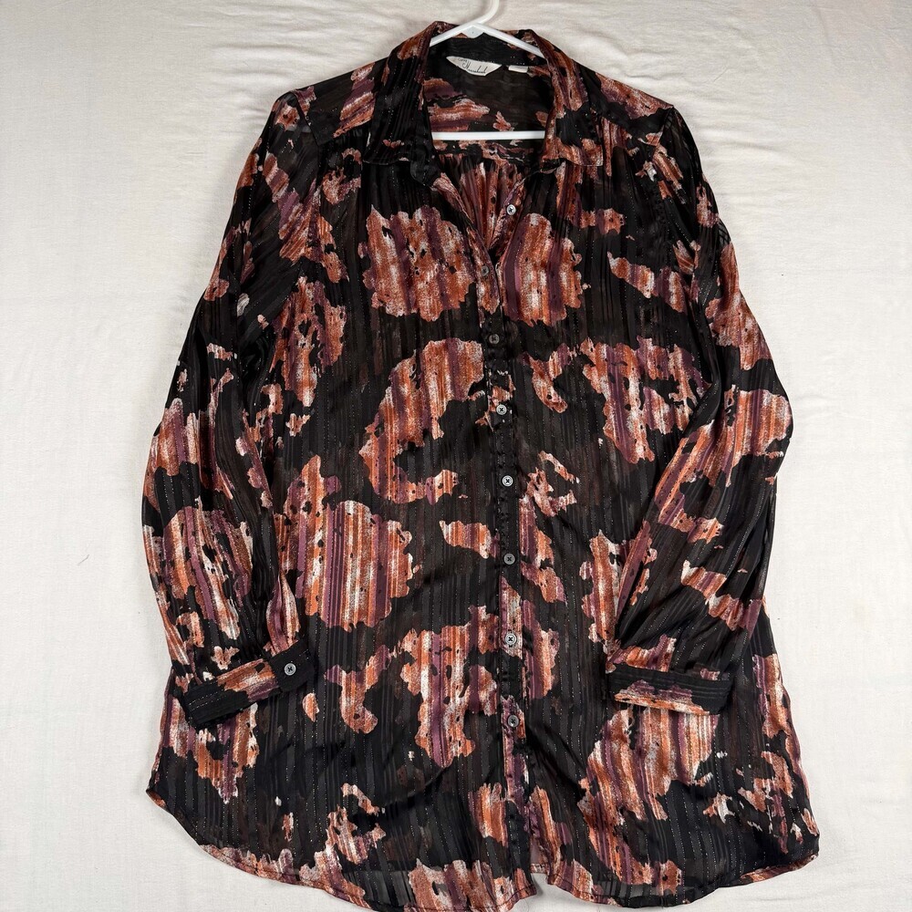 Caffe Marrakesh Womens Large Abstract Animal Print Metallic Tunic Blouse Sheer